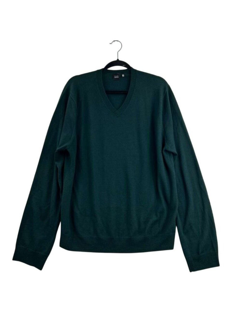 Black Saks Fifth Avenue Sweater Men's XXL Green 100% Wool V-Neck Pullover Knit